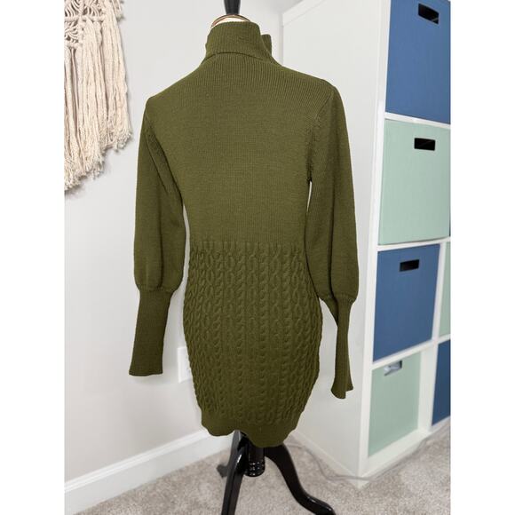 Lulu's Fresh Perspective Olive Green Cable Knit Sweater Dress Small Holiday Xmas - Picture 3 of 7